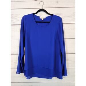 MICHAEL Michael Kors Womens Long Sleeves‎ Tunic Top Crew Neck Blue Size M